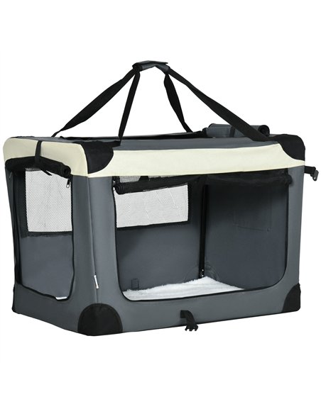 PawHut 81cm Foldable Pet Carrier, with Cushion, for Medium Dogs and Cats - Grey - pic 144803 | FastDaddyshop