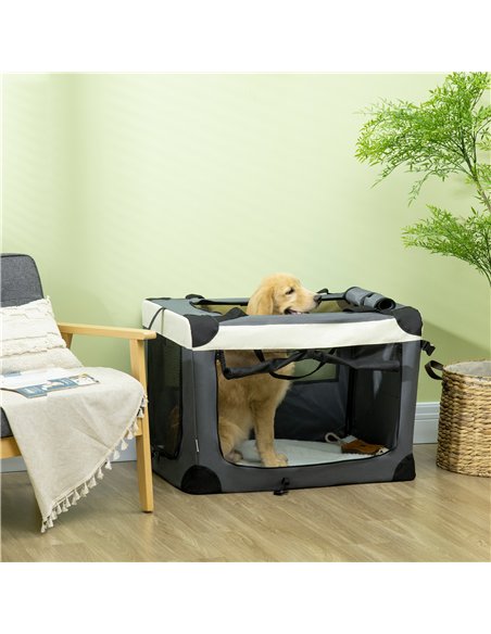 PawHut 81cm Foldable Pet Carrier, with Cushion, for Medium Dogs and Cats - Grey - pic 144804 | FastDaddyshop