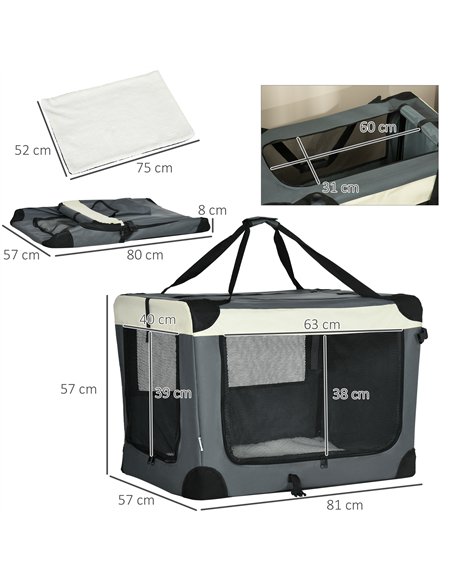 PawHut 81cm Foldable Pet Carrier, with Cushion, for Medium Dogs and Cats - Grey - pic 144805 | FastDaddyshop
