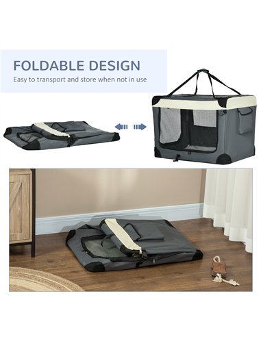 PawHut 81cm Foldable Pet Carrier, with Cushion, for Medium Dogs and Cats - Grey