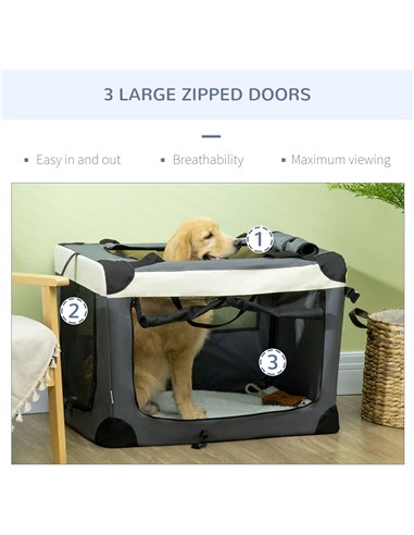 PawHut 81cm Foldable Pet Carrier, with Cushion, for Medium Dogs and Cats - Grey