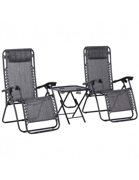 Outsunny 3pcs Folding Sun Lounger Table Set with Cup Holders, Light Grey - pic 14481 | FastDaddyshop