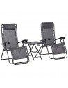 Outsunny 3pcs Folding Sun Lounger Table Set with Cup Holders, Light Grey