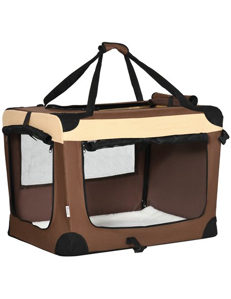 PawHut 70cm Foldable Pet Carrier, with Cushion, for Small Dogs and Cats - Brown - pic 144812 | FastDaddyshop