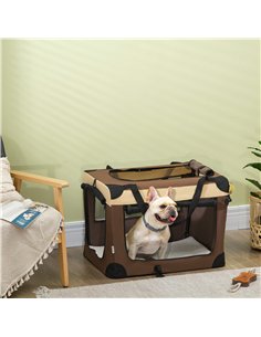 PawHut 70cm Foldable Pet Carrier, with Cushion, for Small Dogs and Cats - Brown 2