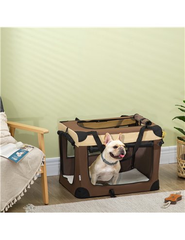 PawHut 70cm Foldable Pet Carrier, with Cushion, for Small Dogs and Cats - Brown