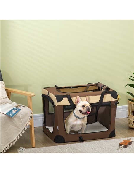 PawHut 70cm Foldable Pet Carrier, with Cushion, for Small Dogs and Cats - Brown - pic 144813 | FastDaddyshop