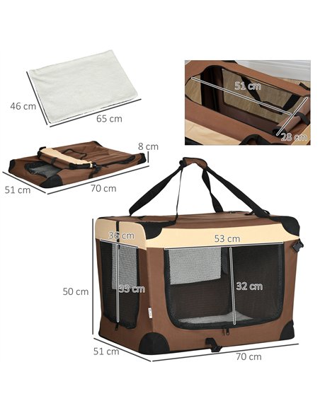 PawHut 70cm Foldable Pet Carrier, with Cushion, for Small Dogs and Cats - Brown - pic 144814 | FastDaddyshop