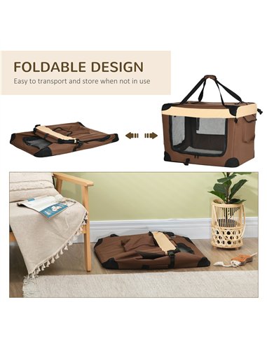 PawHut 70cm Foldable Pet Carrier, with Cushion, for Small Dogs and Cats - Brown