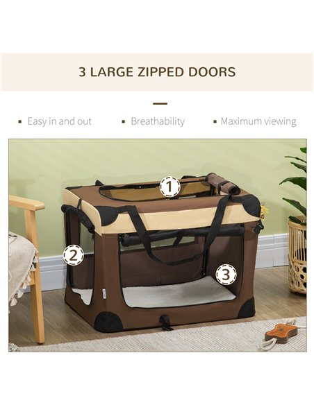 PawHut 70cm Foldable Pet Carrier, with Cushion, for Small Dogs and Cats - Brown - pic 144819 | FastDaddyshop