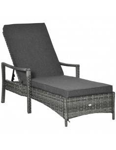 Outsunny Single Sun Lounger with 4-Level Adjustable Headrest, Mixed Grey