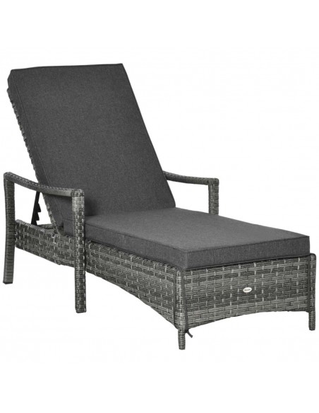 Outsunny Single Sun Lounger with 4-Level Adjustable Headrest, Mixed Grey - pic 14482 | FastDaddyshop