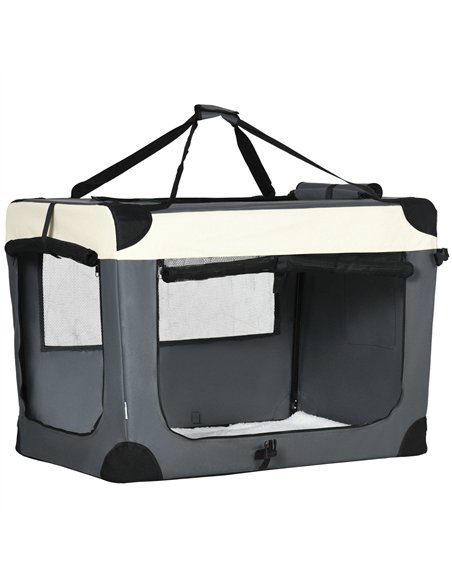 PawHut 91cm Foldable Pet Carrier, with Cushion, for Large Dogs and Cats - Grey - pic 144821 | FastDaddyshop