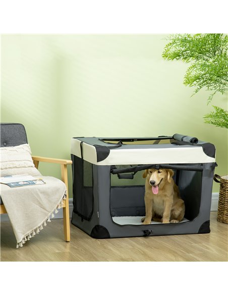 PawHut 91cm Foldable Pet Carrier, with Cushion, for Large Dogs and Cats - Grey - pic 144822 | FastDaddyshop