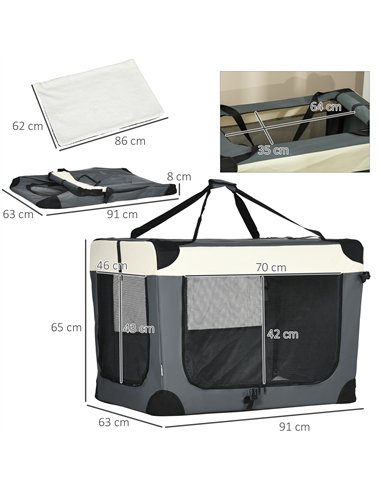 PawHut 91cm Foldable Pet Carrier, with Cushion, for Large Dogs and Cats - Grey
