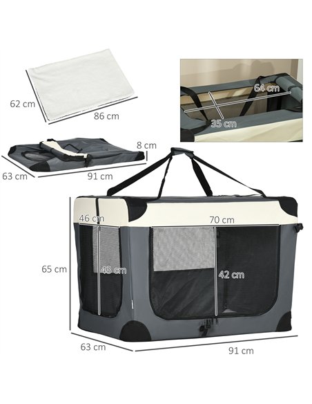 PawHut 91cm Foldable Pet Carrier, with Cushion, for Large Dogs and Cats - Grey - pic 144823 | FastDaddyshop