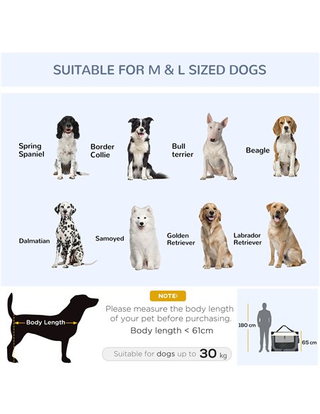 PawHut 91cm Foldable Pet Carrier, with Cushion, for Large Dogs and Cats - Grey - pic 144825 | FastDaddyshop