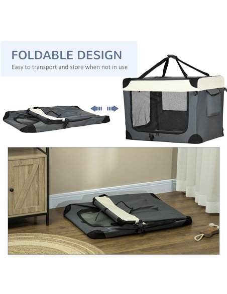 PawHut 91cm Foldable Pet Carrier, with Cushion, for Large Dogs and Cats - Grey - pic 144826 | FastDaddyshop
