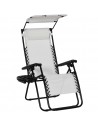 Outsunny Garden Folding Sun Lounger, Reclining Seat with Cup Holder & Canopy Shade, White