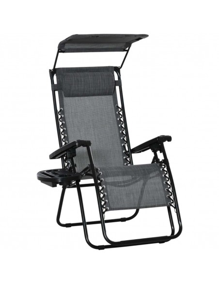 Outsunny Garden Folding Sun Lounger, Reclining Seat with Cup Holder & Canopy Shade, Grey - pic 14484 | FastDaddyshop
