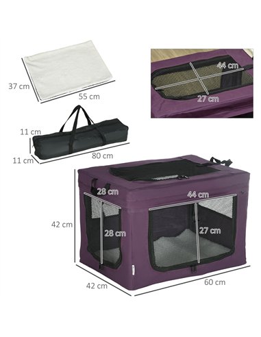 PawHut 60cm Pet Carrier, with Cushion, for Miniature Dogs - Purple