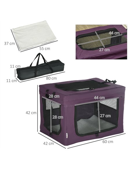 PawHut 60cm Pet Carrier, with Cushion, for Miniature Dogs - Purple - pic 144850 | FastDaddyshop