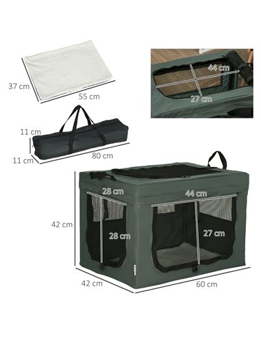 PawHut 60cm Pet Carrier, with Cushion, for Miniature Dogs - Grey