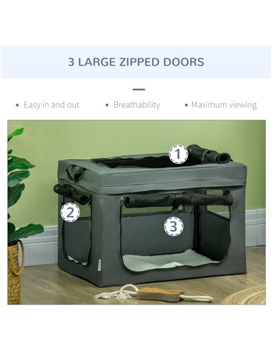 PawHut 60cm Pet Carrier, with Cushion, for Miniature Dogs - Grey