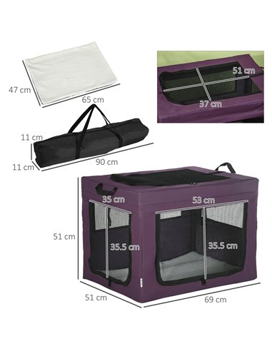 PawHut 69cm Pet Carrier, with Cushion, for Miniature and Small Dogs - Purple