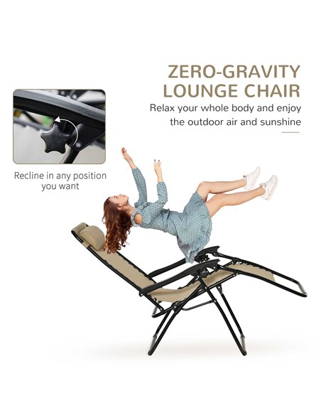 Outsunny 3pcs Folding Zero Gravity Chairs Sun Lounger Table Set w/ Cup Holders Reclining Garden Yard Pool, Beige - pic 14487 | FastDaddyshop
