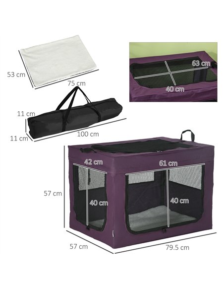PawHut 80cm Pet Carrier, with Cushion, for Small and Medium Dogs - Purple - pic 144886 | FastDaddyshop