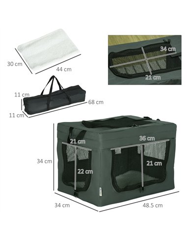 PawHut 48.5cm Pet Carrier, with Cushion, for Miniature Dogs - Grey