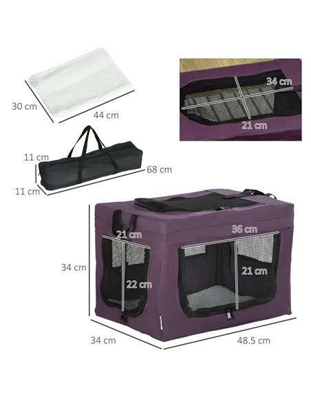 PawHut 48.5cm Pet Carrier, with Cushion, for Miniature Dogs - Purple - pic 144913 | FastDaddyshop
