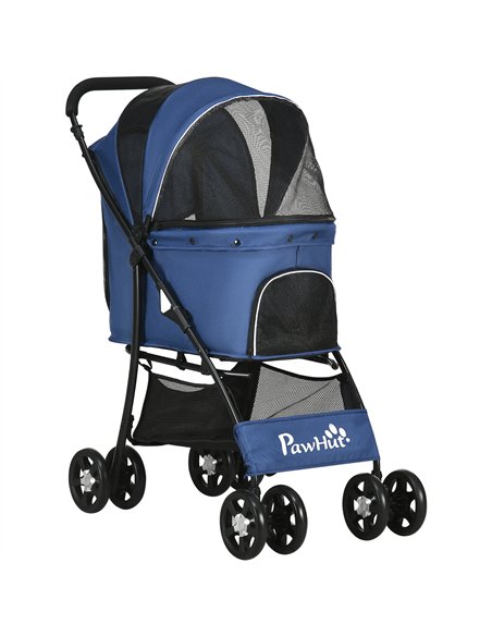 PawHut Foldable Pet Stroller for Dogs, Puppy Stroller, with Large Carriage, Brakes, Canopy - Blue - pic 144920 | FastDaddyshop