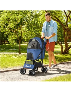 PawHut Foldable Pet Stroller for Dogs, Puppy Stroller, with Large Carriage, Brakes, Canopy - Blue 2