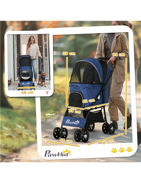 PawHut Foldable Pet Stroller for Dogs, Puppy Stroller, with Large Carriage, Brakes, Canopy - Blue - pic 144922 | FastDaddyshop