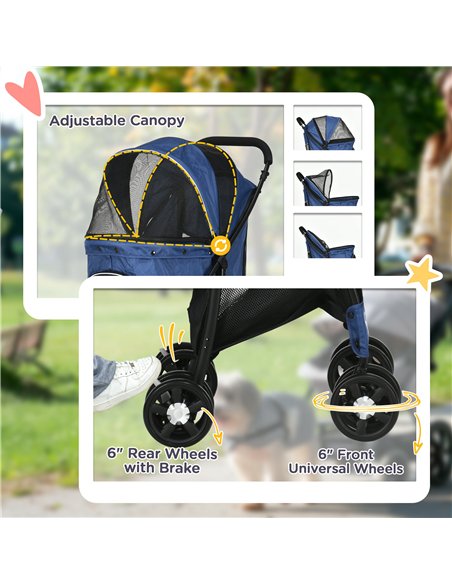 PawHut Foldable Pet Stroller for Dogs, Puppy Stroller, with Large Carriage, Brakes, Canopy - Blue - pic 144925 | FastDaddyshop