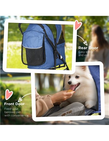 PawHut Foldable Pet Stroller for Dogs, Puppy Stroller, with Large Carriage, Brakes, Canopy - Blue