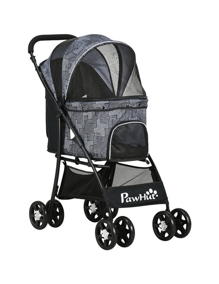 PawHut Foldable Pet Stroller for Dogs, Puppy Stroller, with Large Carriage, Brakes, Canopy - Grey - pic 144929 | FastDaddyshop