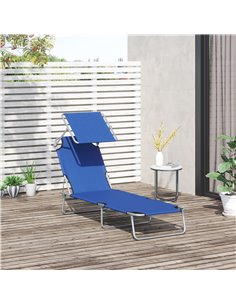 Outsunny Reclining Chair, Folding Sun Lounger with Sun Shade Awning, Blue 2