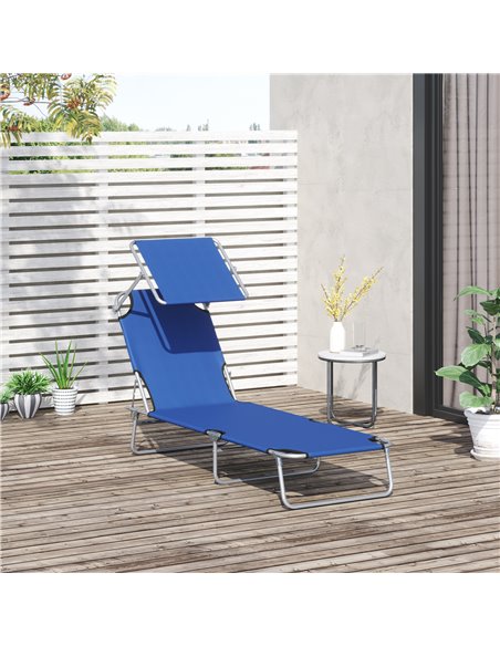 Outsunny Reclining Chair, Folding Sun Lounger with Sun Shade Awning, Blue - pic 14493 | FastDaddyshop