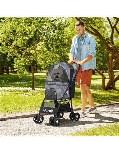 PawHut Foldable Pet Stroller for Dogs, Puppy Stroller, with Large Carriage, Brakes, Canopy - Grey