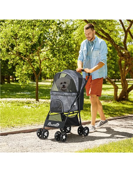 PawHut Foldable Pet Stroller for Dogs, Puppy Stroller, with Large Carriage, Brakes, Canopy - Grey - pic 144930 | FastDaddyshop