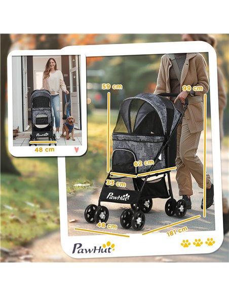 PawHut Foldable Pet Stroller for Dogs, Puppy Stroller, with Large Carriage, Brakes, Canopy - Grey - pic 144931 | FastDaddyshop