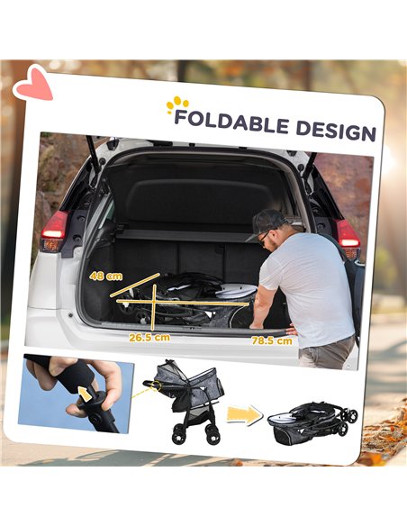 PawHut Foldable Pet Stroller for Dogs, Puppy Stroller, with Large Carriage, Brakes, Canopy - Grey - pic 144933 | FastDaddyshop