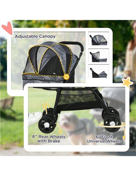 PawHut Foldable Pet Stroller for Dogs, Puppy Stroller, with Large Carriage, Brakes, Canopy - Grey - pic 144934 | FastDaddyshop