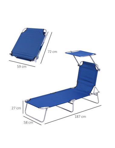 Outsunny Reclining Chair Folding Lounger Seat Sun Lounger with Sun Shade Awning Beach Garden Outdoor Patio Recliner Adjustable, 