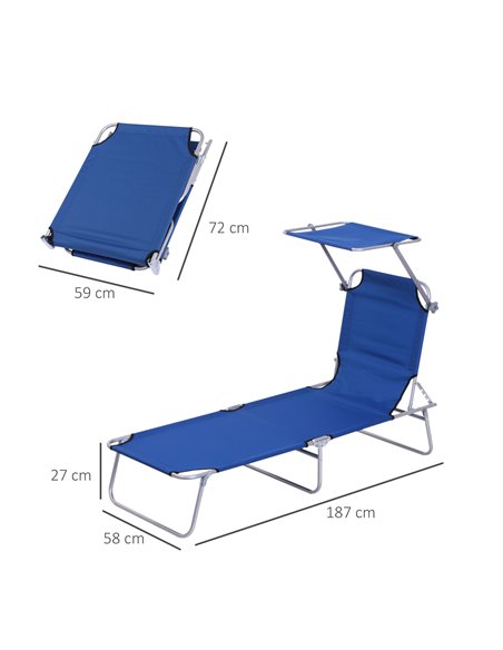 Outsunny Reclining Chair Folding Lounger Seat Sun Lounger with Sun Shade Awning Beach Garden Outdoor Patio Recliner Adjustable,  - pic 14494 | FastDaddyshop