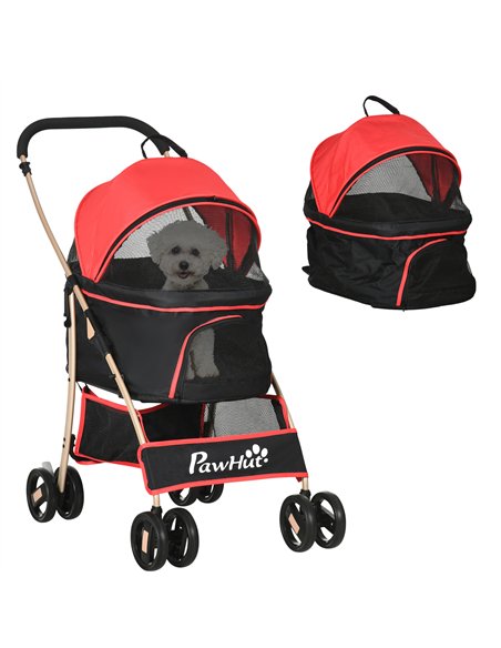 PawHut 3 In 1 Detachable Pet Stroller, for Extra Small and Small Dogs - Red - pic 144947 | FastDaddyshop