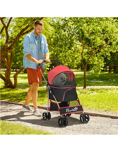 PawHut 3 In 1 Detachable Pet Stroller, for Extra Small and Small Dogs - Red